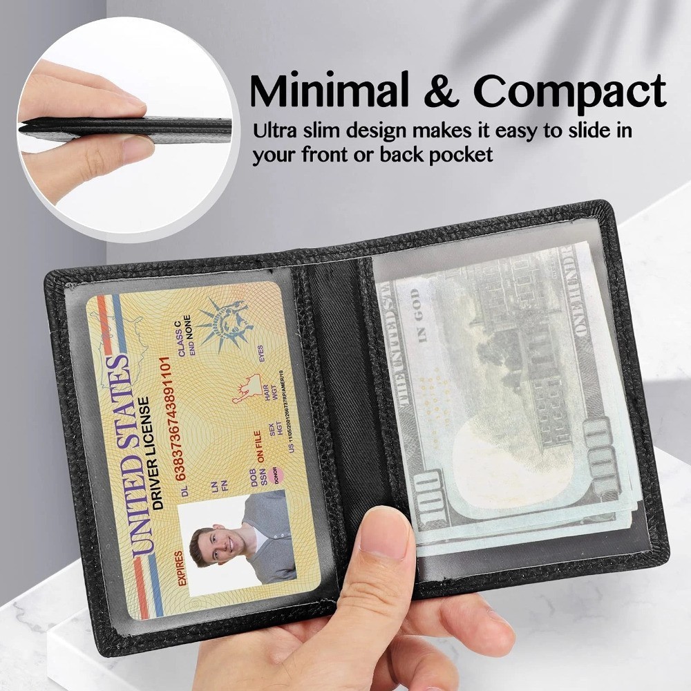 Men Real Leather Bifold Wallet Credit Card Drivers License Holder with ID Window