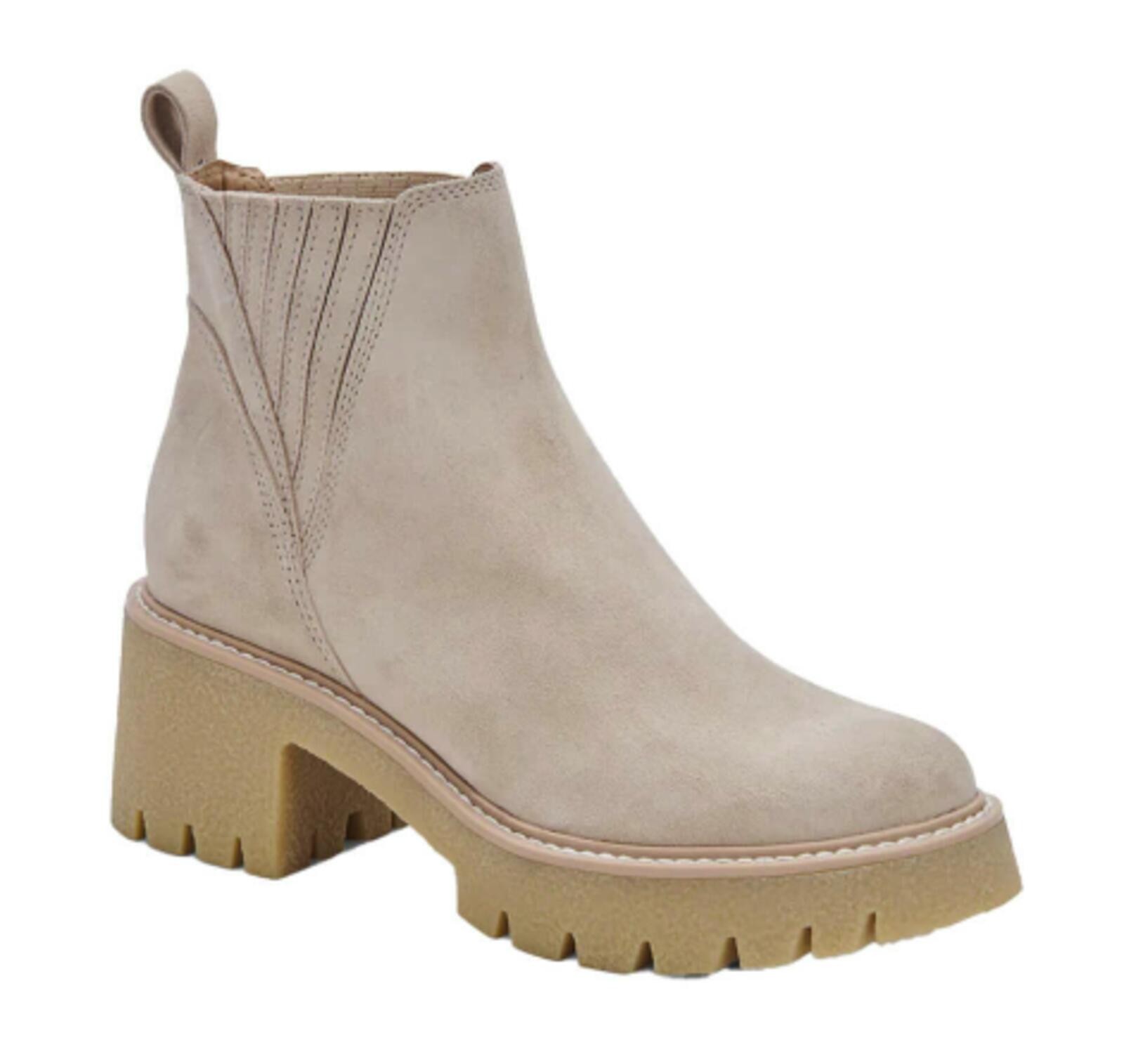DV Dolce Vita Noel Chelsea Ankle Boots Beige Lug Sole Size 9 Pull-On Platform