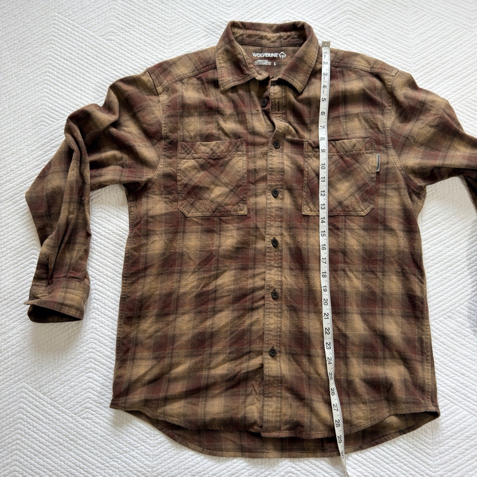 Wolverine Men’s L Brown/Red/Tan Plaid Flannel Long Sleeve Button-Up Pockets