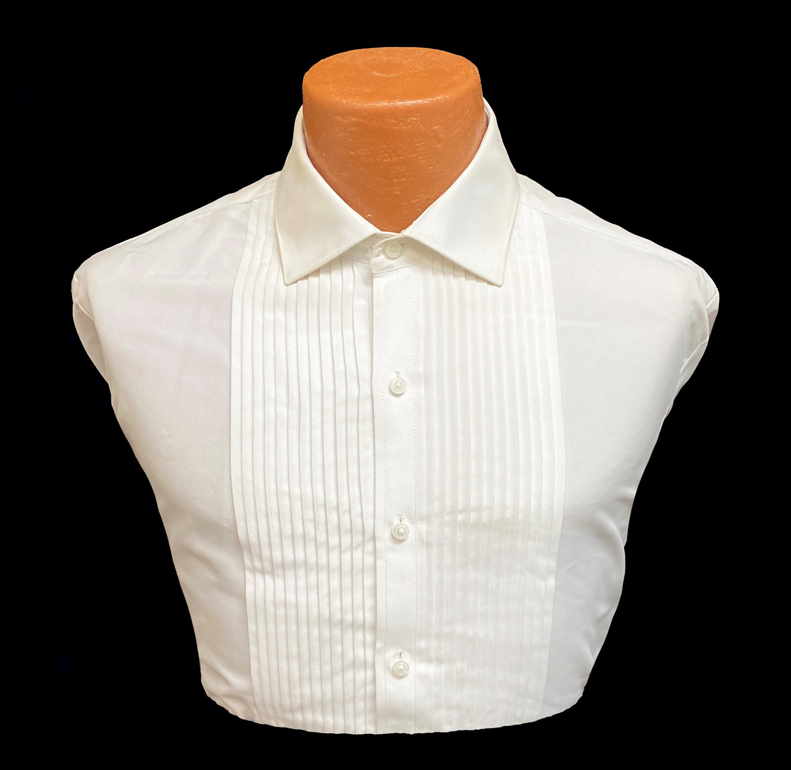 Classic White Laydown Collar Tuxedo Shirt Pleated Front Washable Wedding Prom