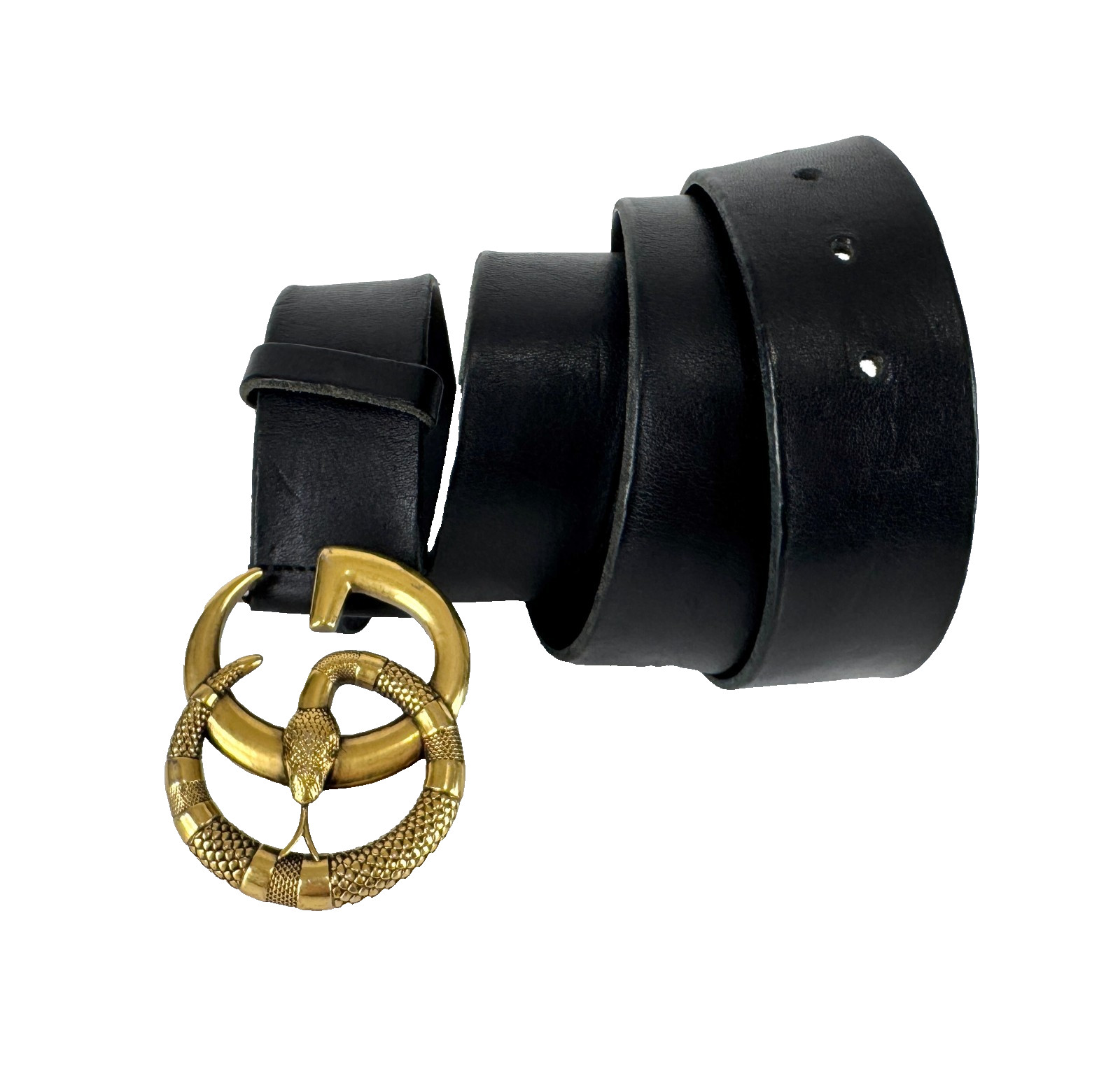 Gucci Auth Belt 105 cm 42 in Black Leather Gold Tone GG Marmont Snake Buckle Bag