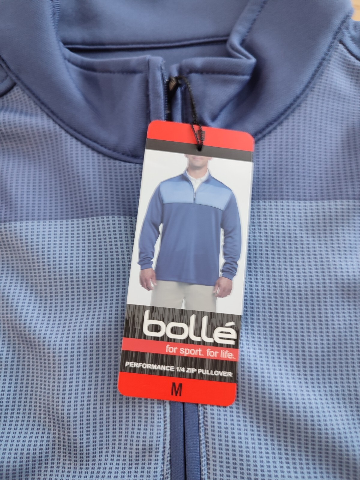 Men’s Bolle Performance 1/4 Zip Breathable Stretch Wicking Sweater Medium Blue