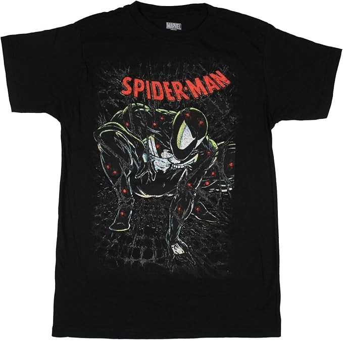Marvel Mens Spider-Man Symbiote Black Suit Comic Graphic Shirt New XS-3XL