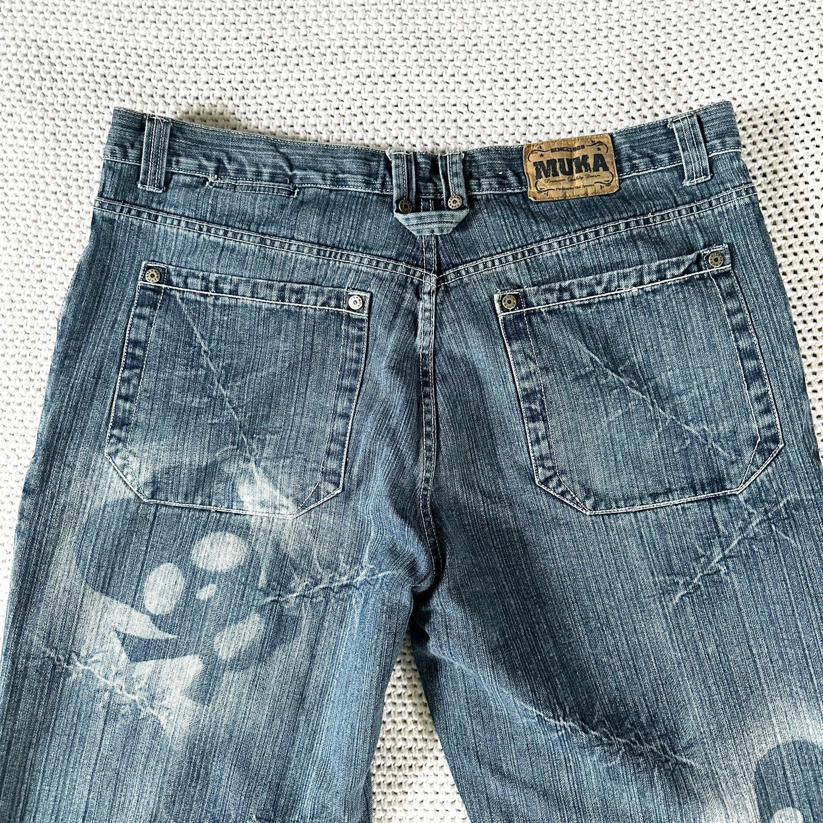 Muka Jeans Baggy Y2K Airbrushed Skull Stitches All Over Design Grunge Jeans 42