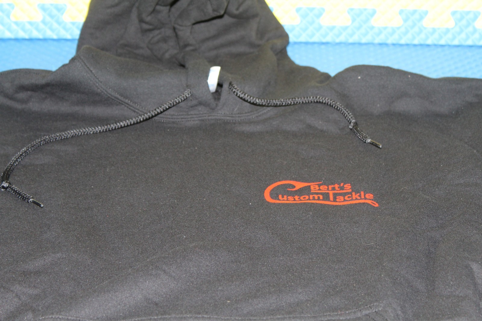 Berts Custom Tackle 50/50 Poly/Cotton Black Hooded Sweat Shirt Choose Size