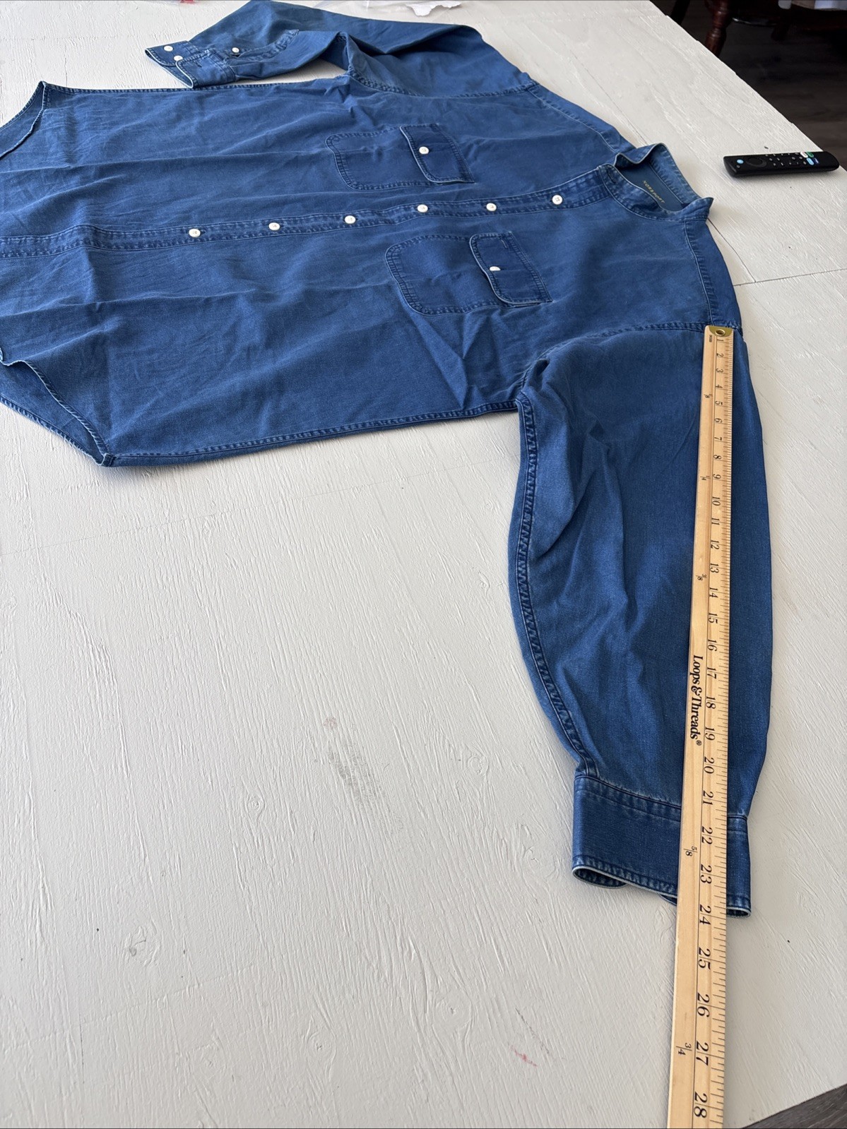 Norsport Men’s Band Collar Blue Denim Cotton Shirt Sz XL