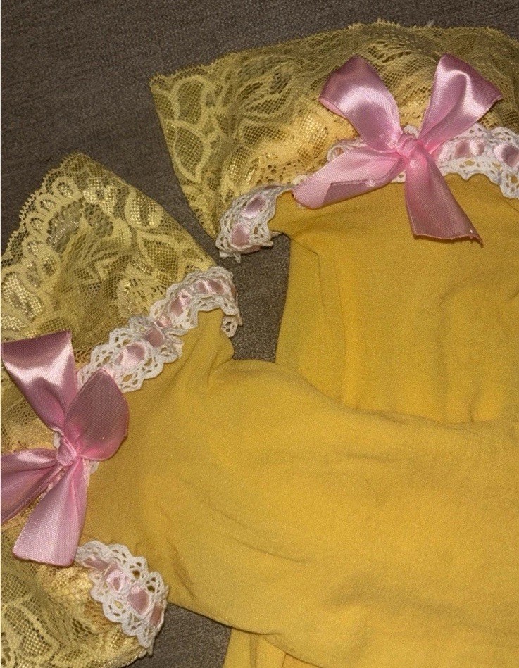 HOUSE BUNNY/ TRASHY LINGERIE Custom Inspired Yellow & Pink Lace Lingerie Set