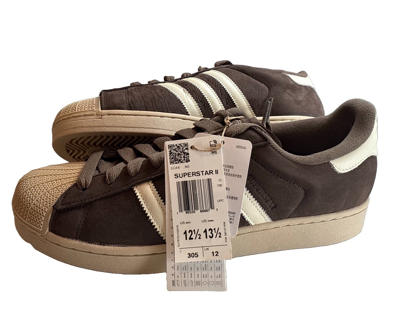 adidas Superstar II Brown Unisex (Men Size 12.5, Women Size 13.5) IH9314