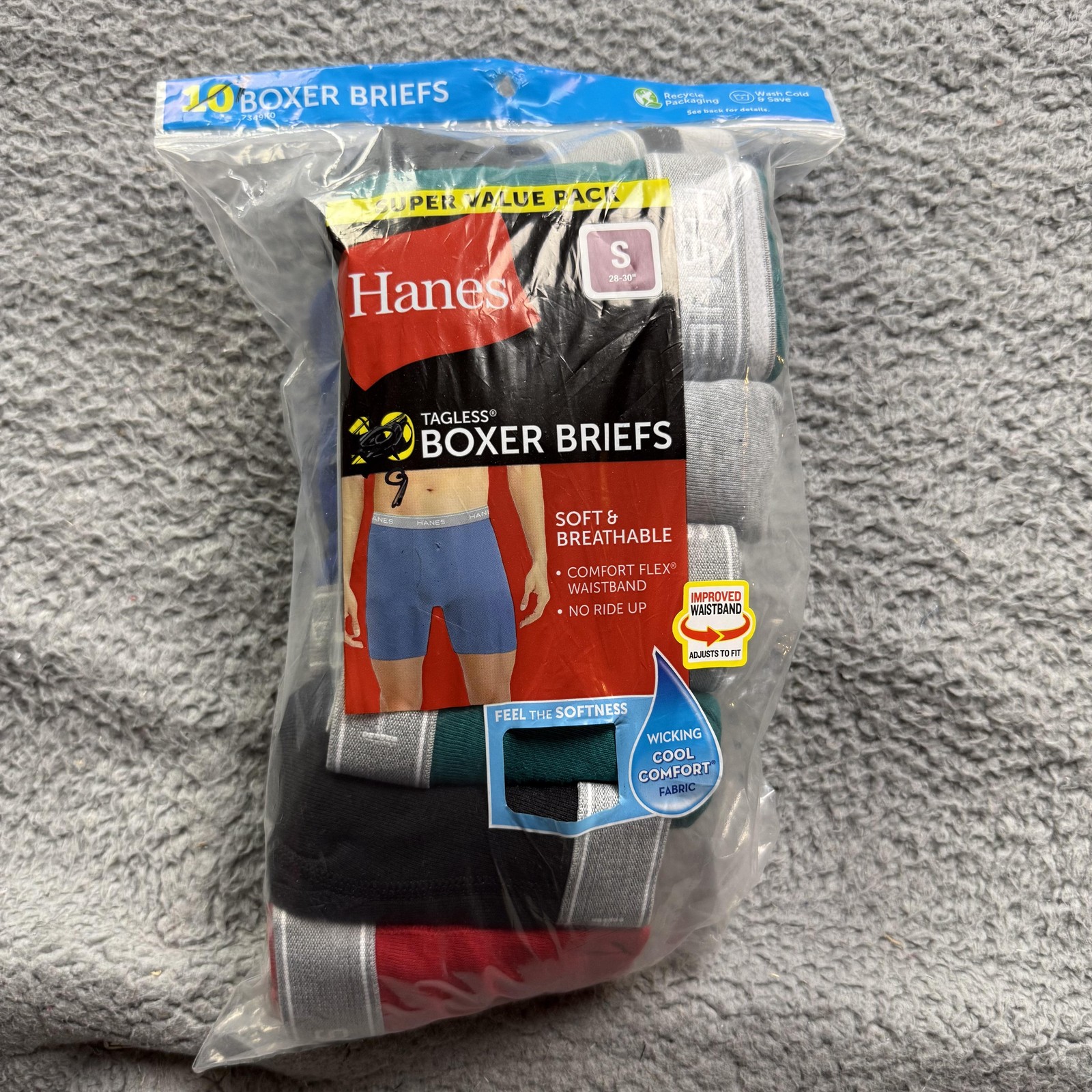 Hanes Boxer Briefs Mens Small S 28-30 Multicolor 10 Pack Tagless Breathable