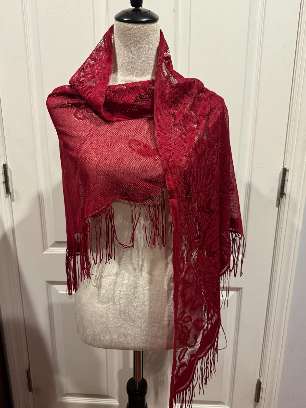 Wine Red Sheer Triangle Scarf Shawl Wrap Lightweight 70.9×29.5inches