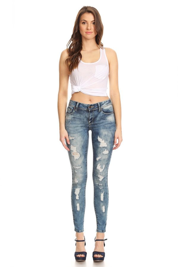 Aphrodite Mid Rise Skinny Jeans Washed with cat Scratches, 5 pockets 1065-LB