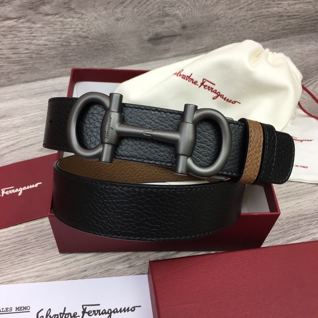 Authentic Ferragamo Belt width 3.5cm/1.37inch Black/Brown Reversible