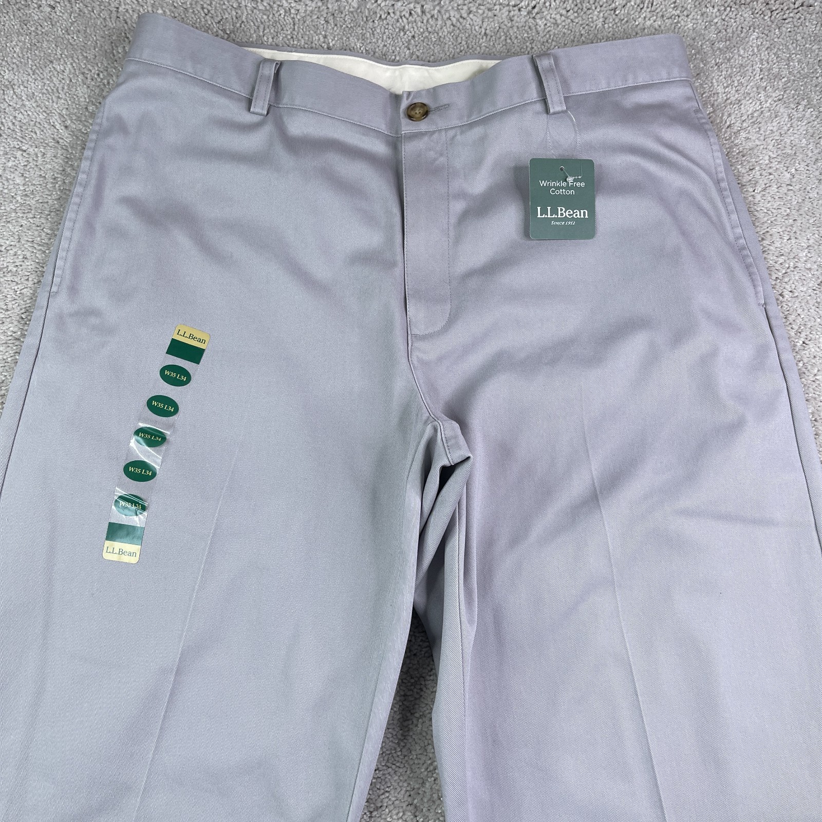 NEW LL Bean Pants Mens 35×34 Grey Wrinkle Free Double L Classic Fit Chino Slacks