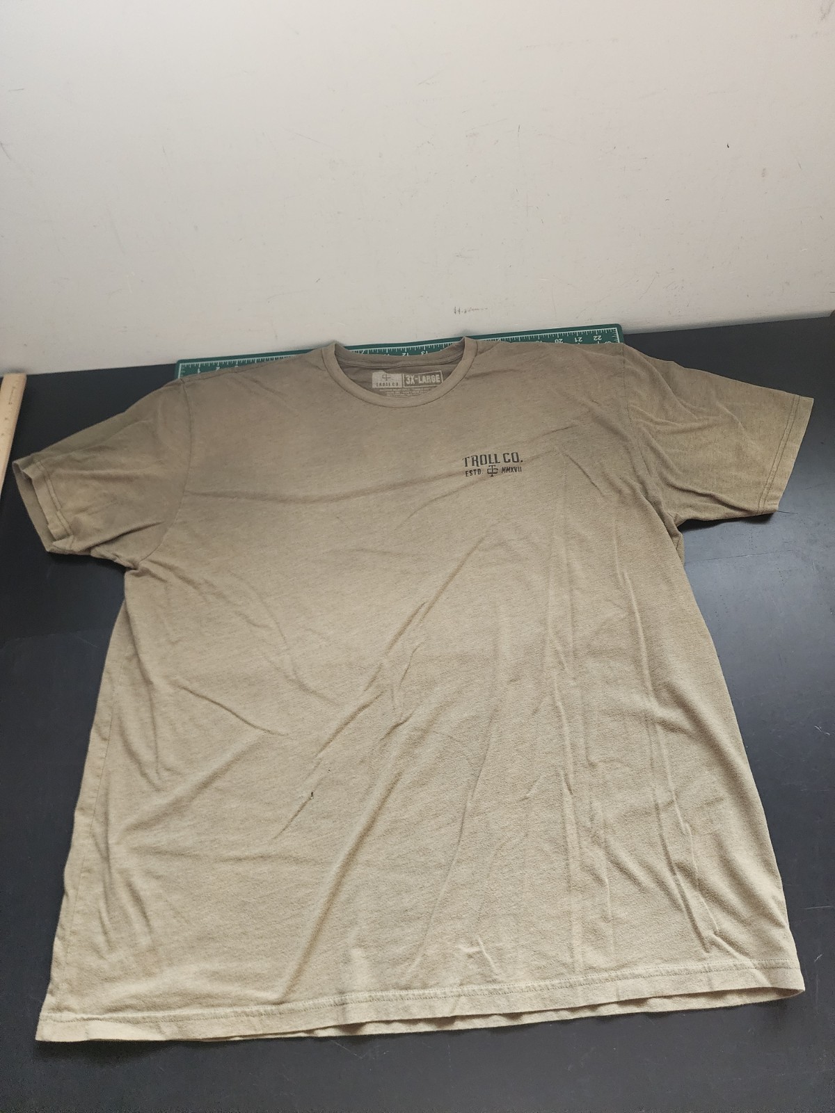 Troll Co. Shirt Mens 3XL Olive Green Graphic Short Sleeve XxXl Damaged