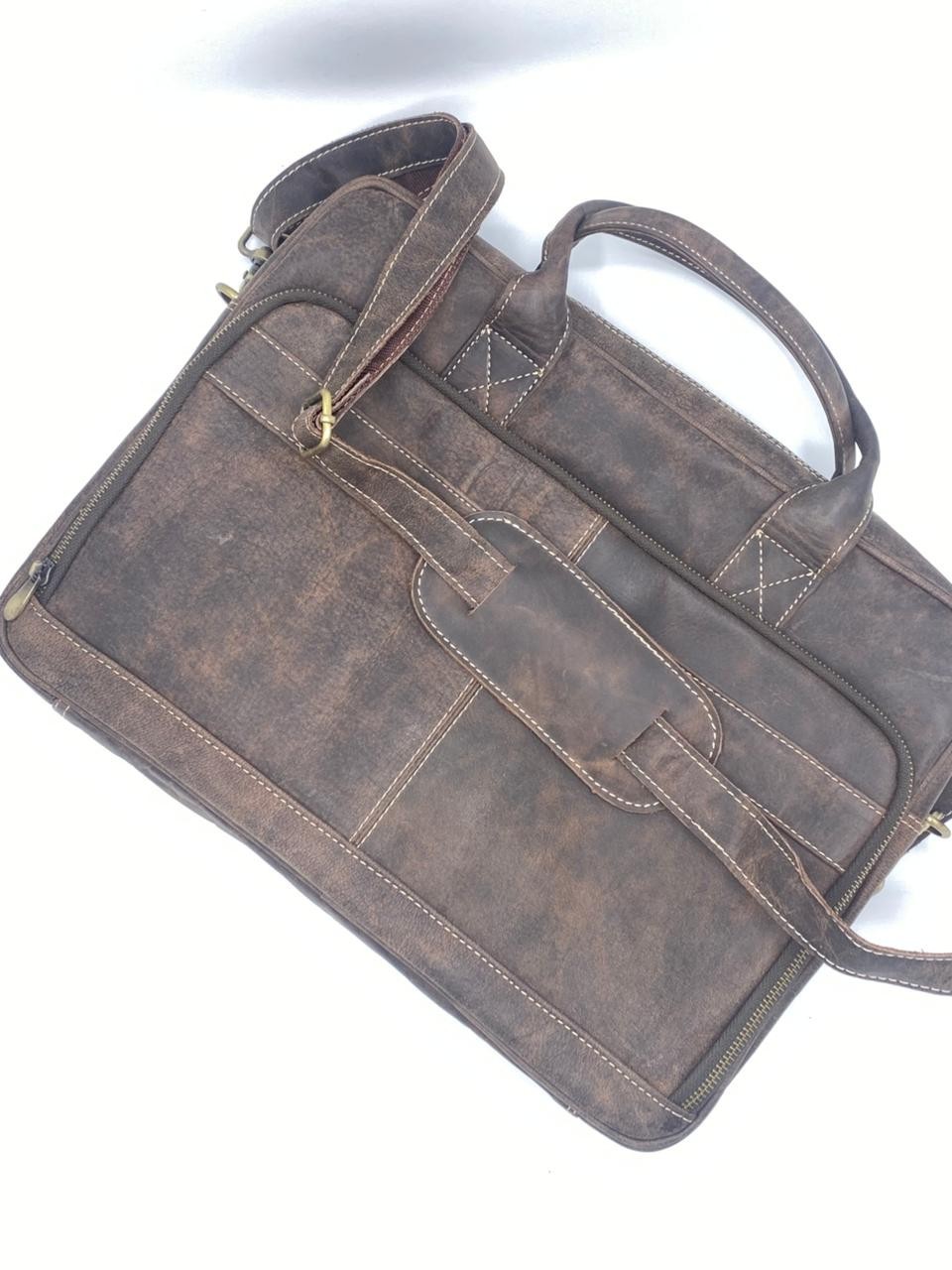 Handmade Full Grain Brown Genuine Leather Laptop Shoulder Handbag For Men’s
