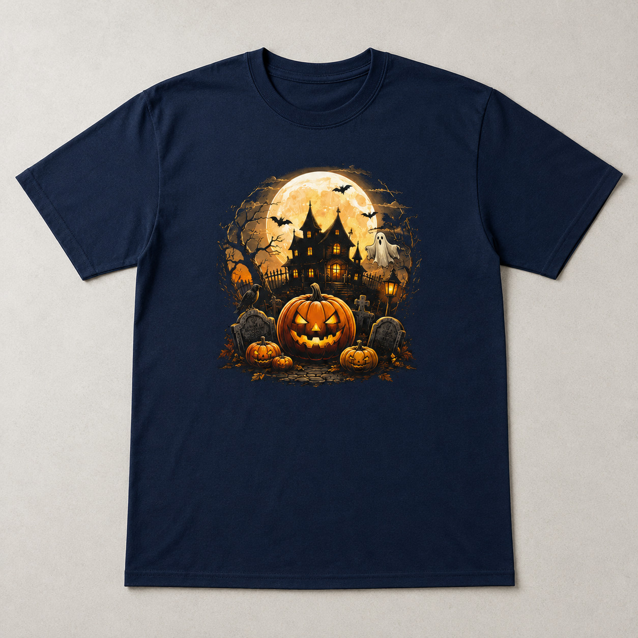 Gildan Spooky Haunted House Pumpkin Full Moon Graphic T-Shirt S-5XL