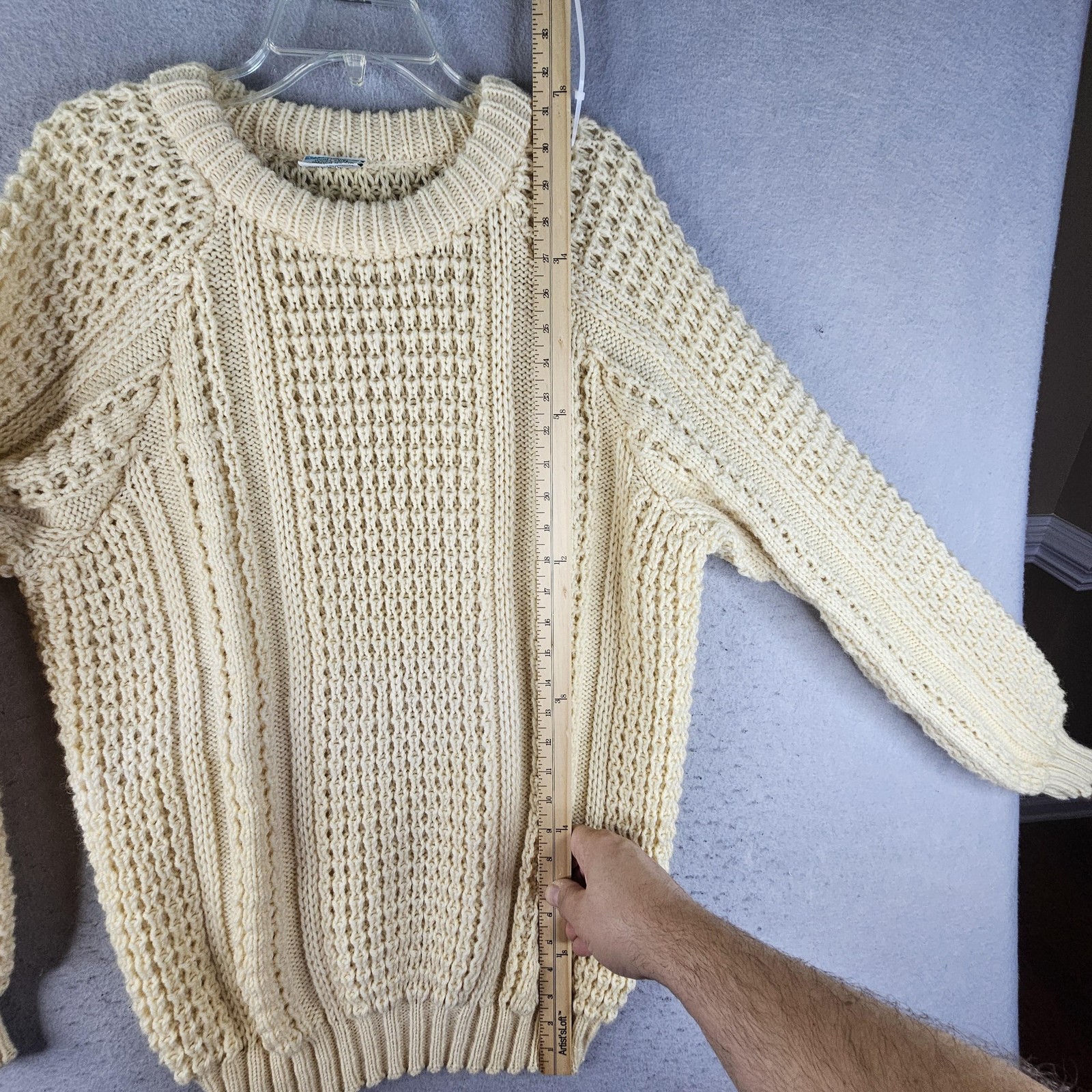 John Molloy Sweater Mens Large Cream Aran Fisherman 100% Wool Made in Ireland