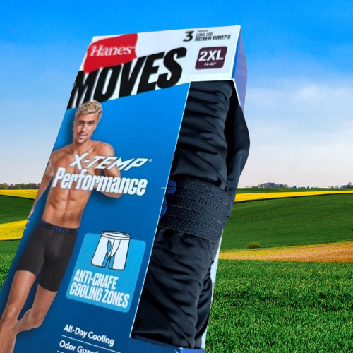 Hanes Moves X-Temp Performance Boxer Briefs 2XL 44-46 Mens 3 Pk Long Leg Tagless