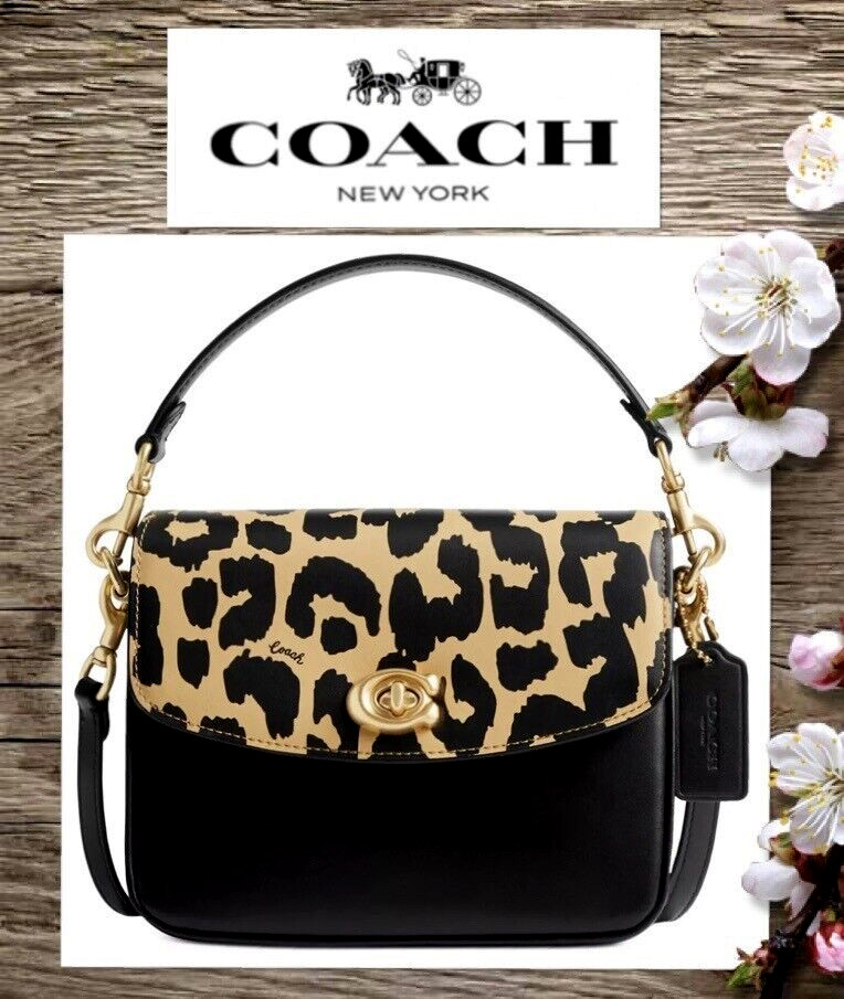 NWT COACH Cassie 19 CM571 Chain Satchel Crossbody Handbag In LEOPARD MULTI Brass