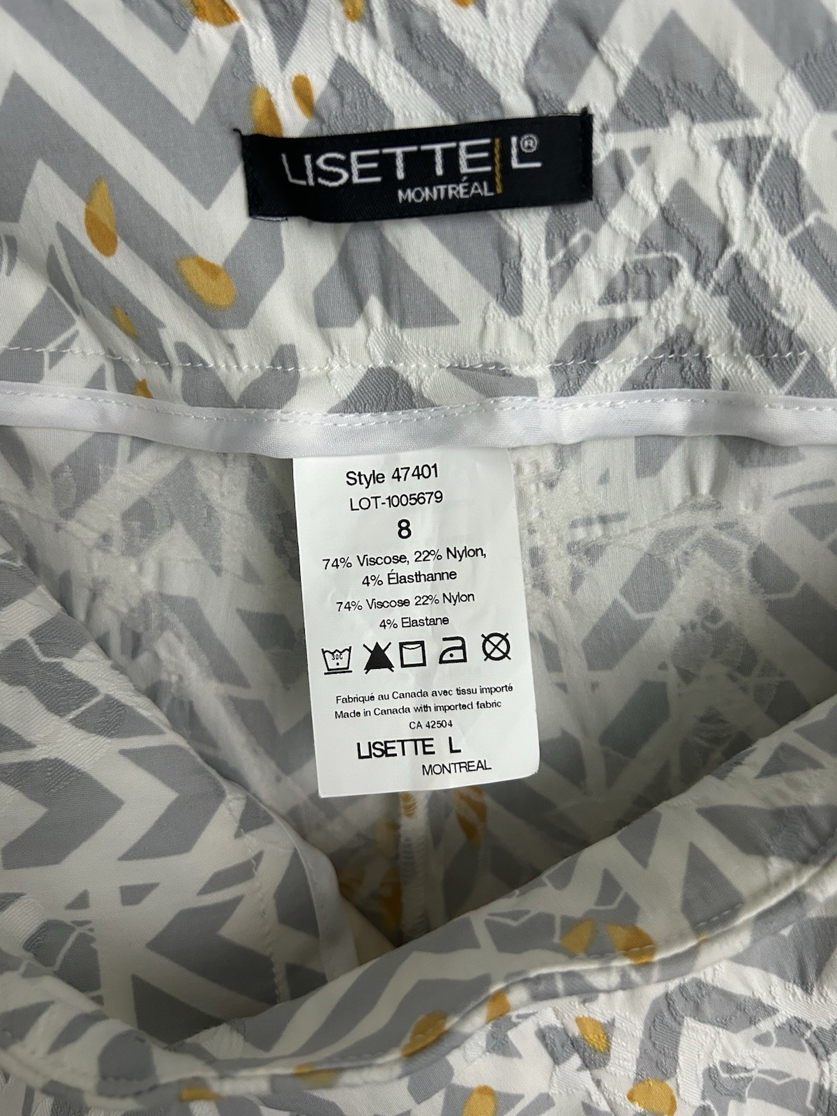Lisette Grey And White Chevron Straight Leg Pants W Pink Floral Border