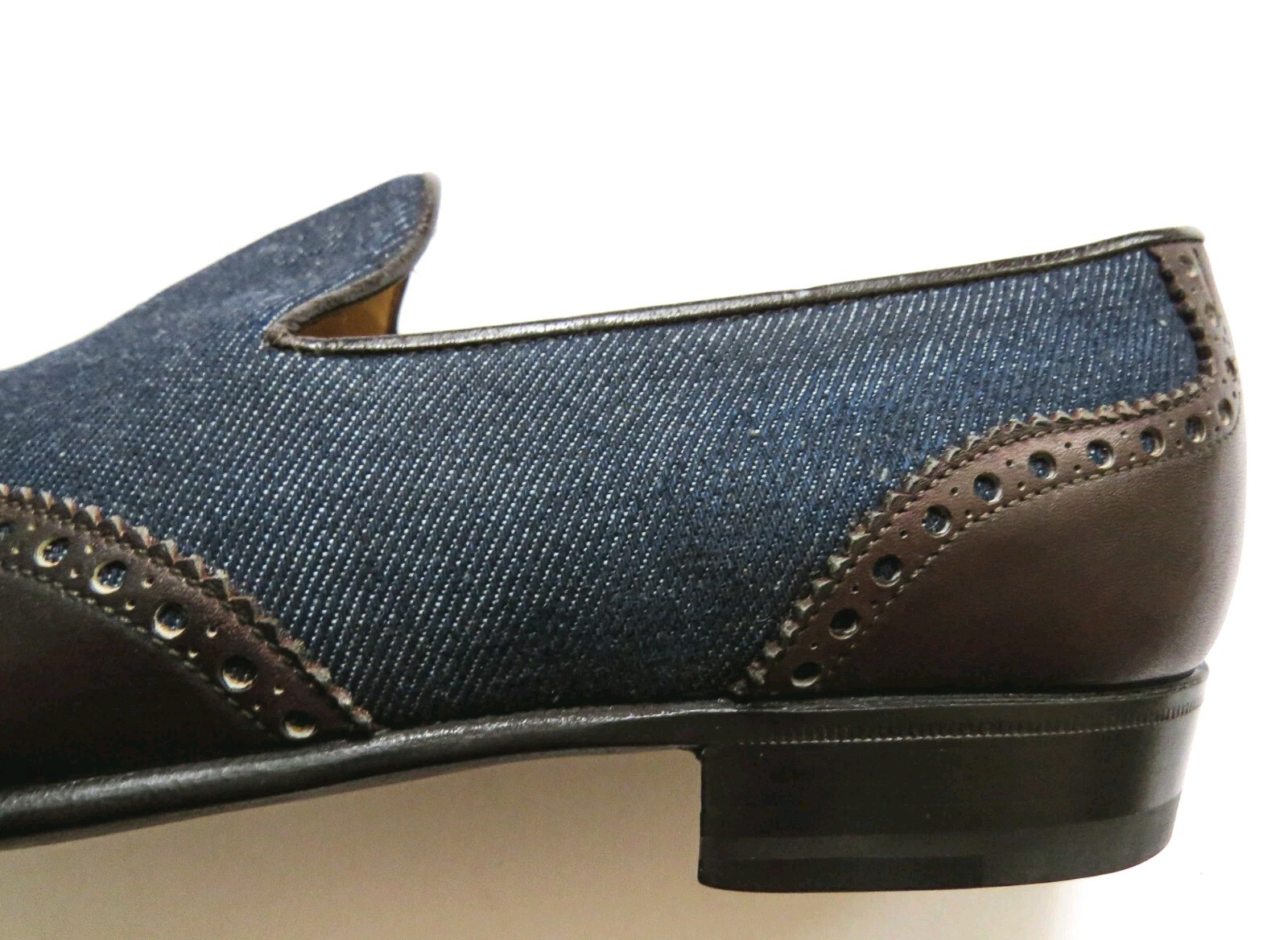 $1225 BRIONI Brogue Wingtip Denim Leather Loafers Shoes 9.5 US 42.5 Euro 8.5 UK