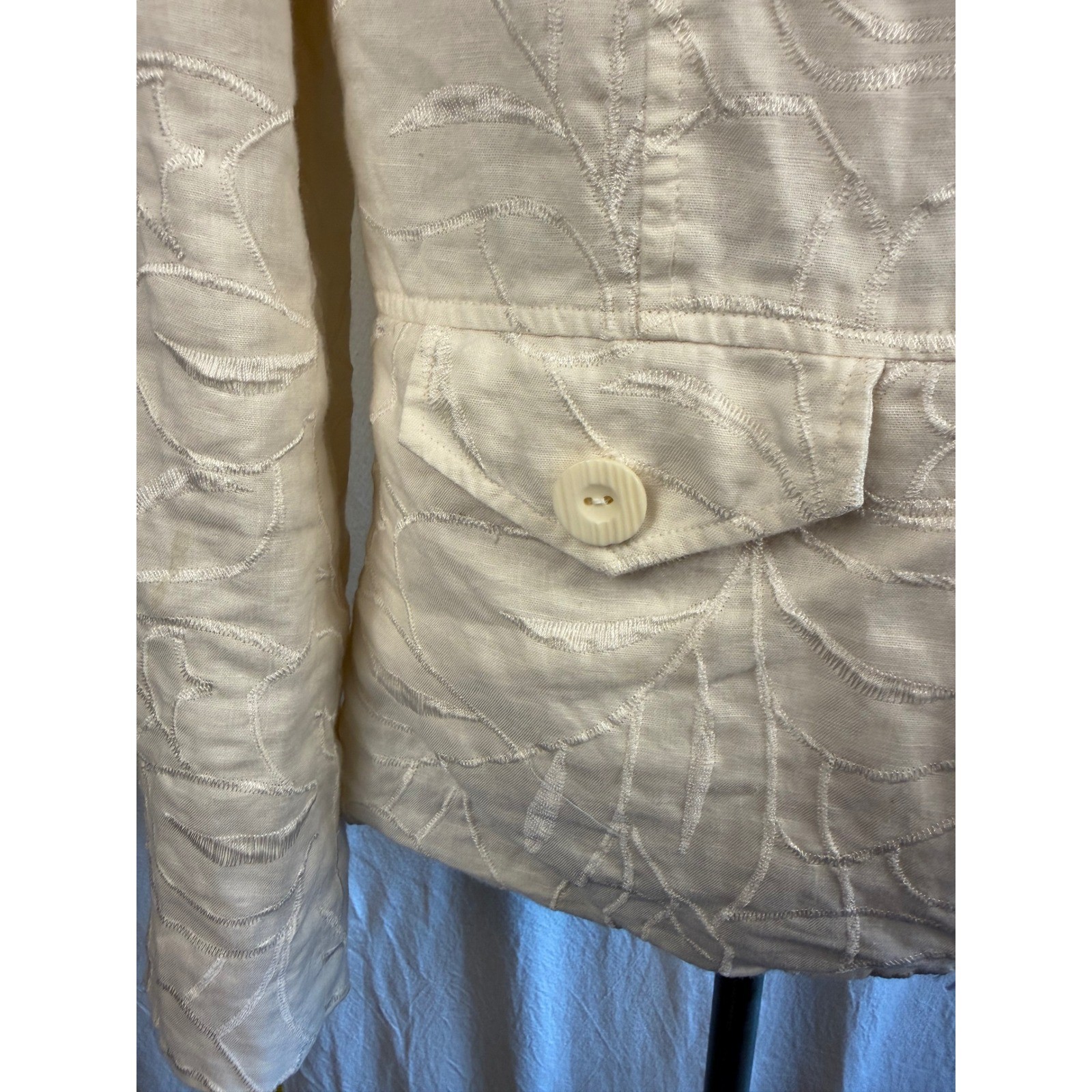 Sara Isabella Embroidered Women’s Medium White 100% Linen Blazer Preppy Coastal