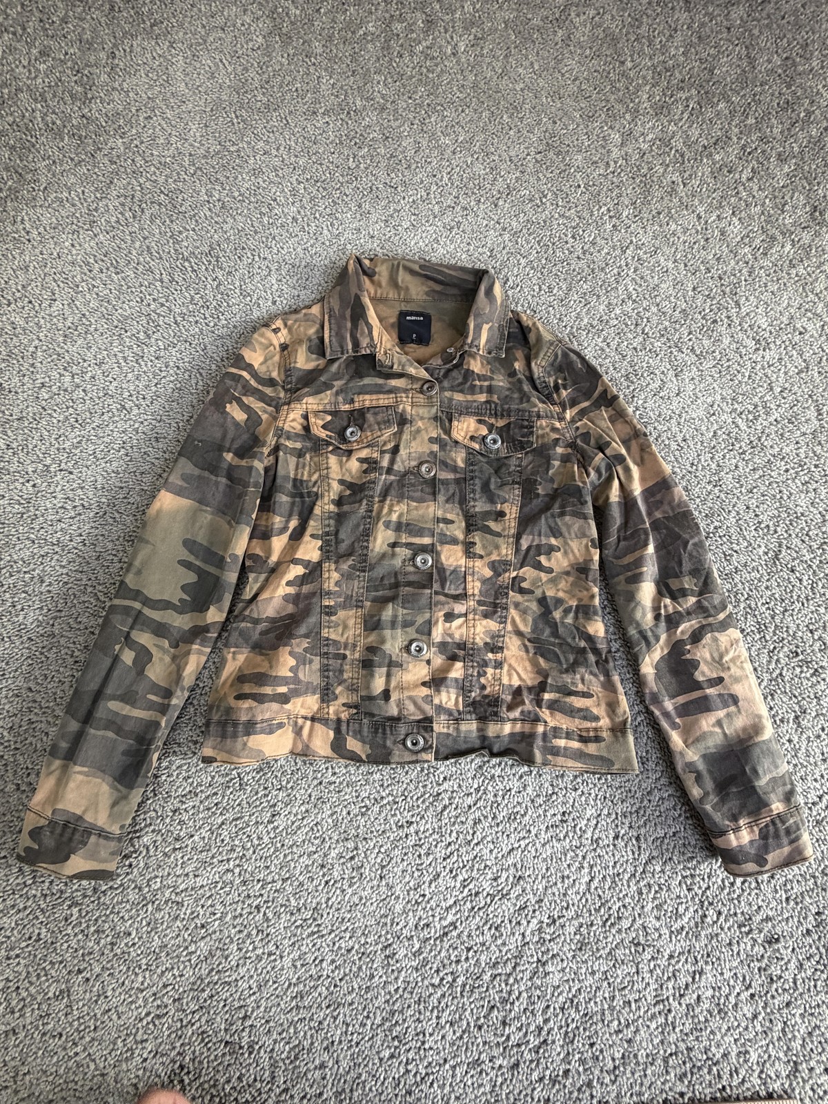 Marisa Jacket Womens P Multicolor Camouflage Denim Cotton Blend Collared Button