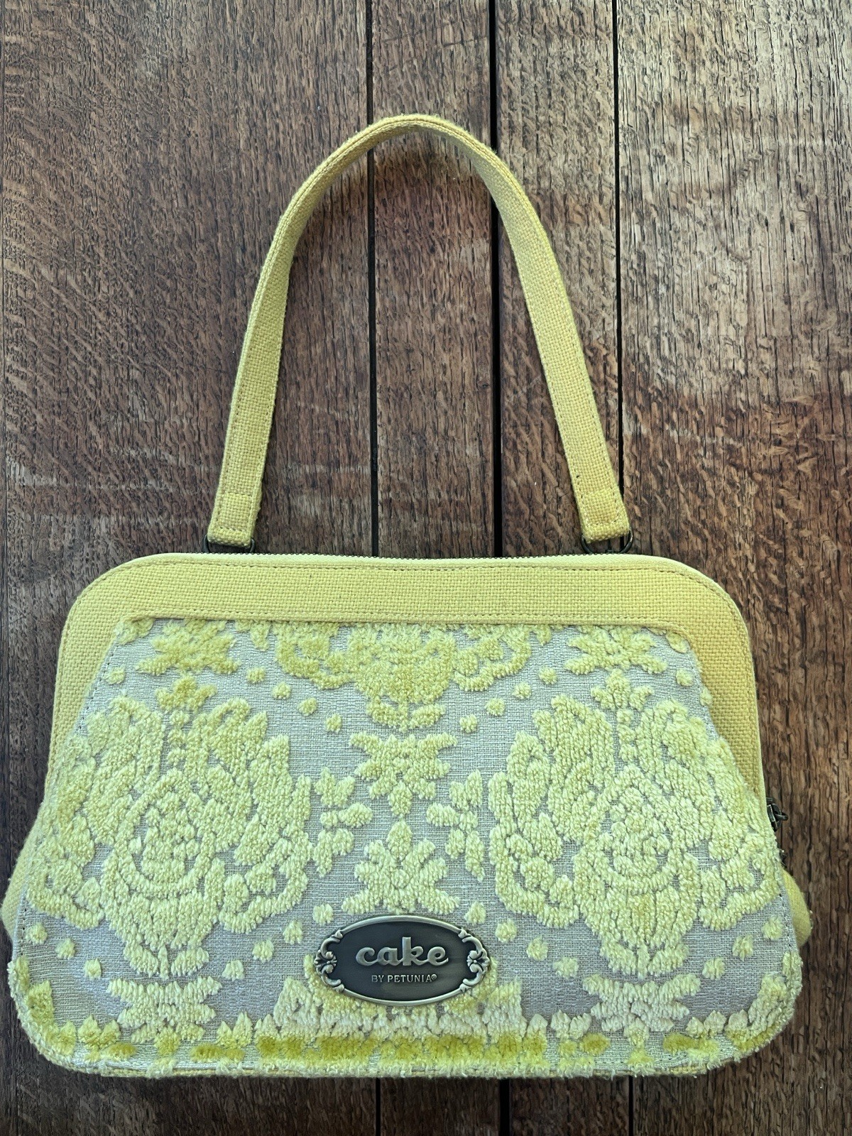 Cake by Petunia Pickle Bottom Cake Carpetbag Diaper Bag Yellow Upholstery Frame