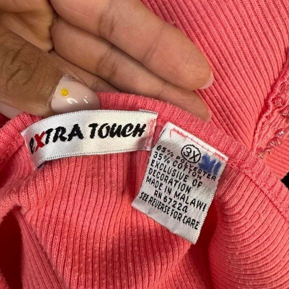 VTG Extra Touch Pink Ribbed Lace Trim Tank Top Plus 3X