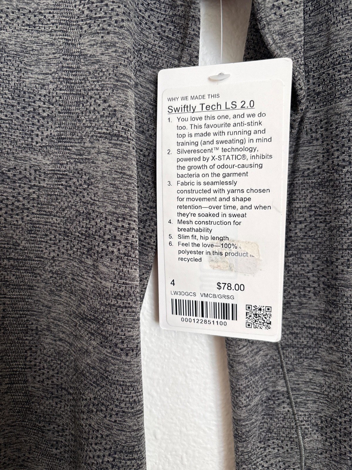 Lululemon Swiftly Tech 2.0 Long Sleeve Gray Olive Green sz 4