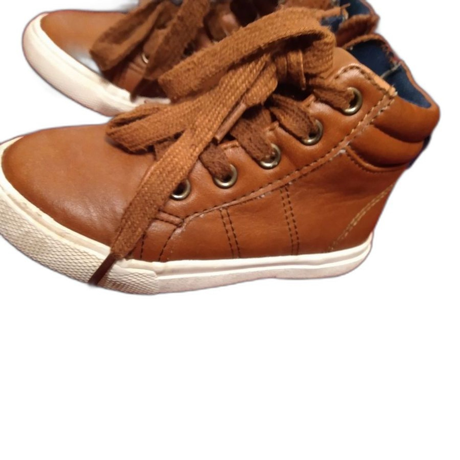 Size 7 Toddler Cat & Jack Brown High-Top Sneakers with White Soles Ties Zipper