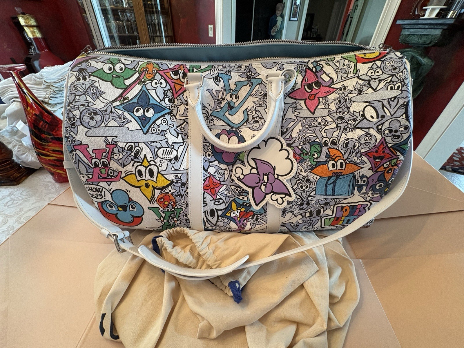 LOUIS VUITTON 2023 Comics White Multi Monogram Keepall Bandouliere 50 BRAND NEW