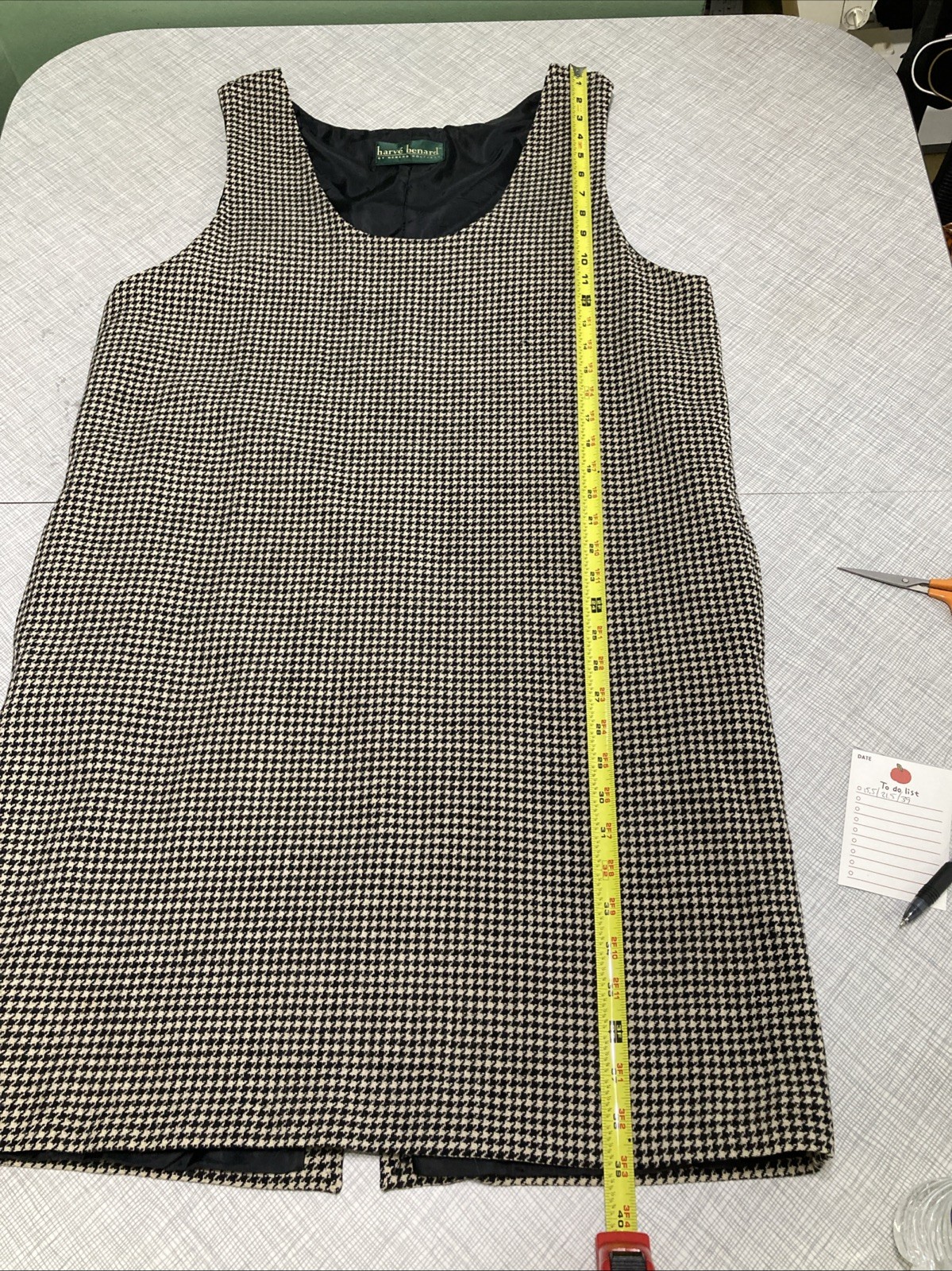 VTG 80s 90s Harvé Benard Wool Houndstooth Jumper Dress Lined Pockets XL 16 GUC
