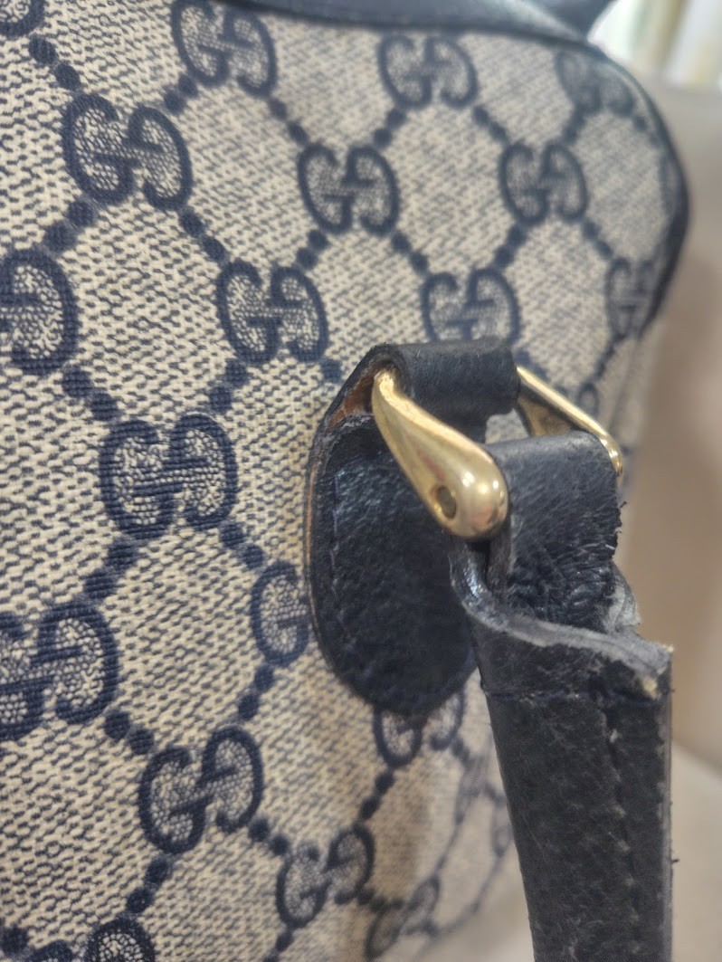 Vintage Gucci Hand Bag Sherry Navy Mini Boston Bag PVC Authentic 446T0403