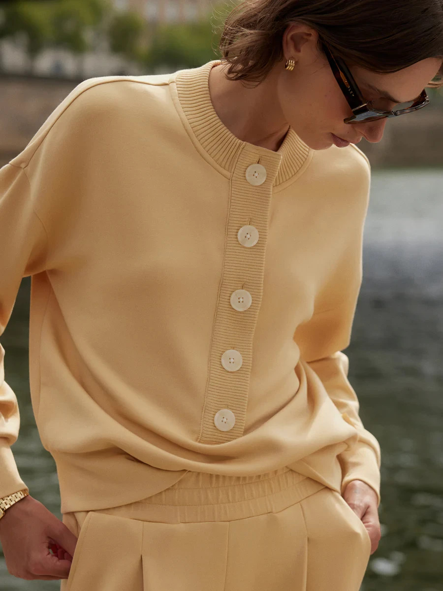 Varley Reena Button Front Sweat in Sahara Sun, Size X-Large