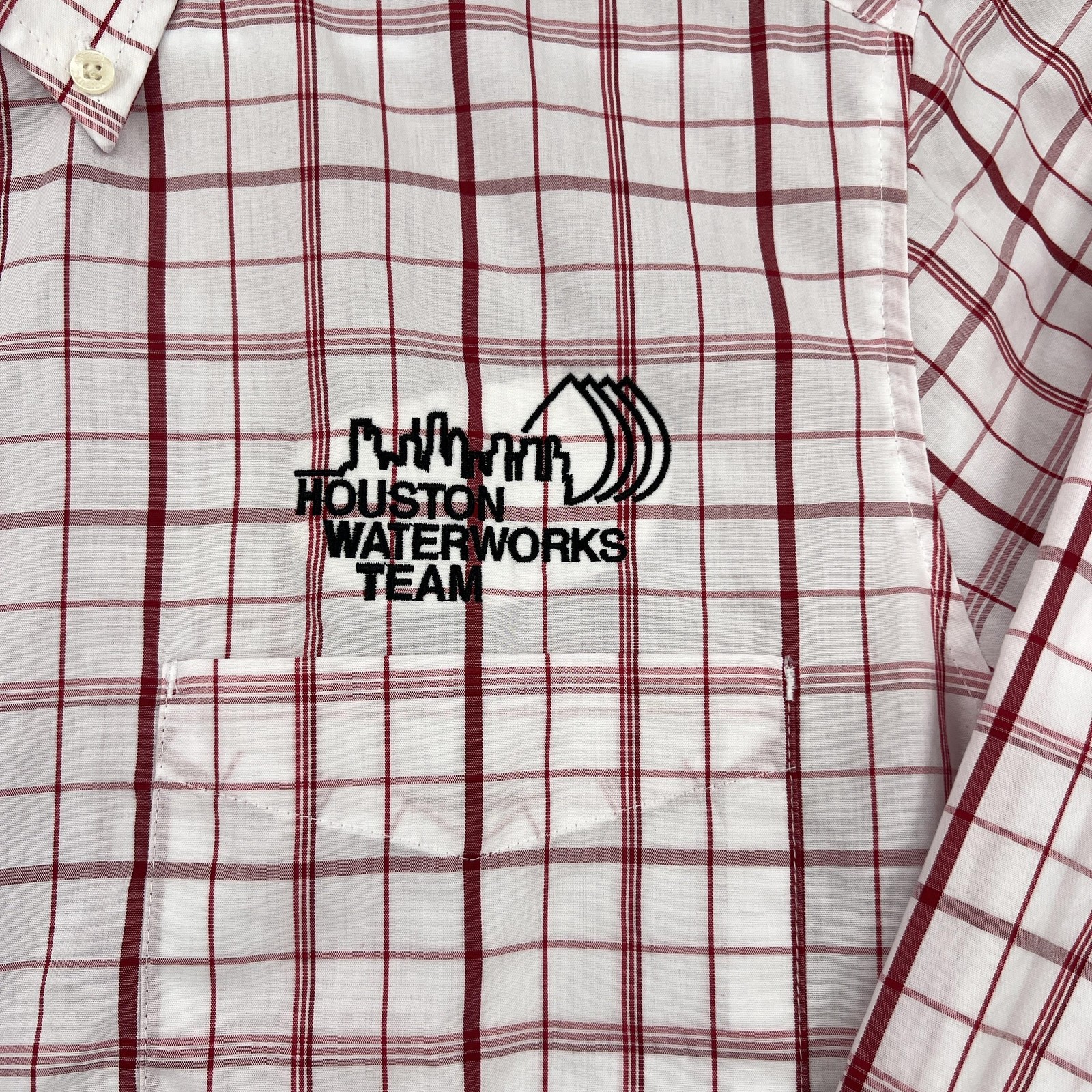 Antigua Button Down Shirt Mens Large White Plaid Long Sleeve Pocket Embroidered