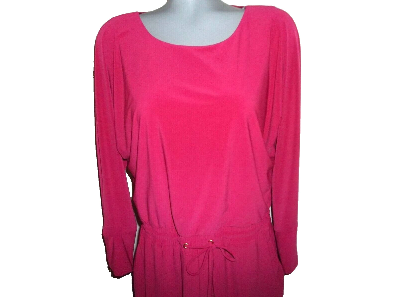 SOHO APPAREL LTD Deep Pink Career Dress Elastic Waist, Size Large, Poly/Spandex