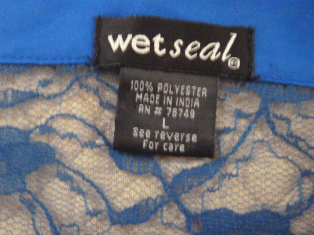 WET SEAL Royal Blue L Polyester Lace Yoke Buttons Tab Up Sleeves Casual Work