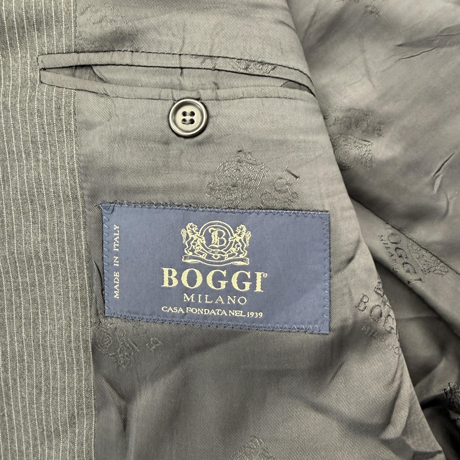 Boggi Milano Suit Mens IT 52 US 42 Gray Pinstripe Wool 2 Piece 36×32 Pants Italy