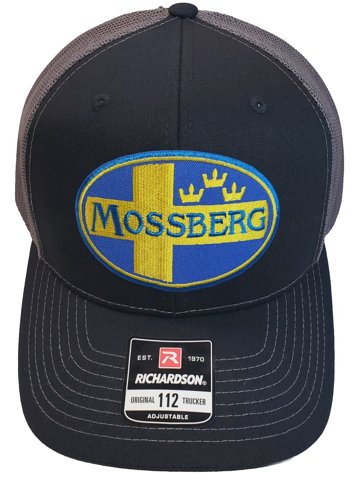 Mossberg Firearms Patch on Richardson 112 Trucker Hat Snapback Black/Charcoal
