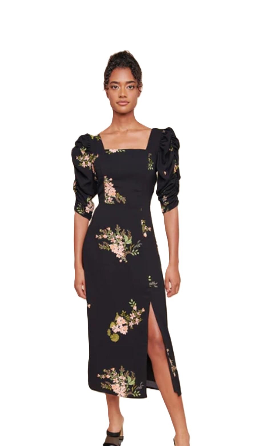 NEW Sugar Lips Jasleen Floral Ruched Sleeves Midi Dress