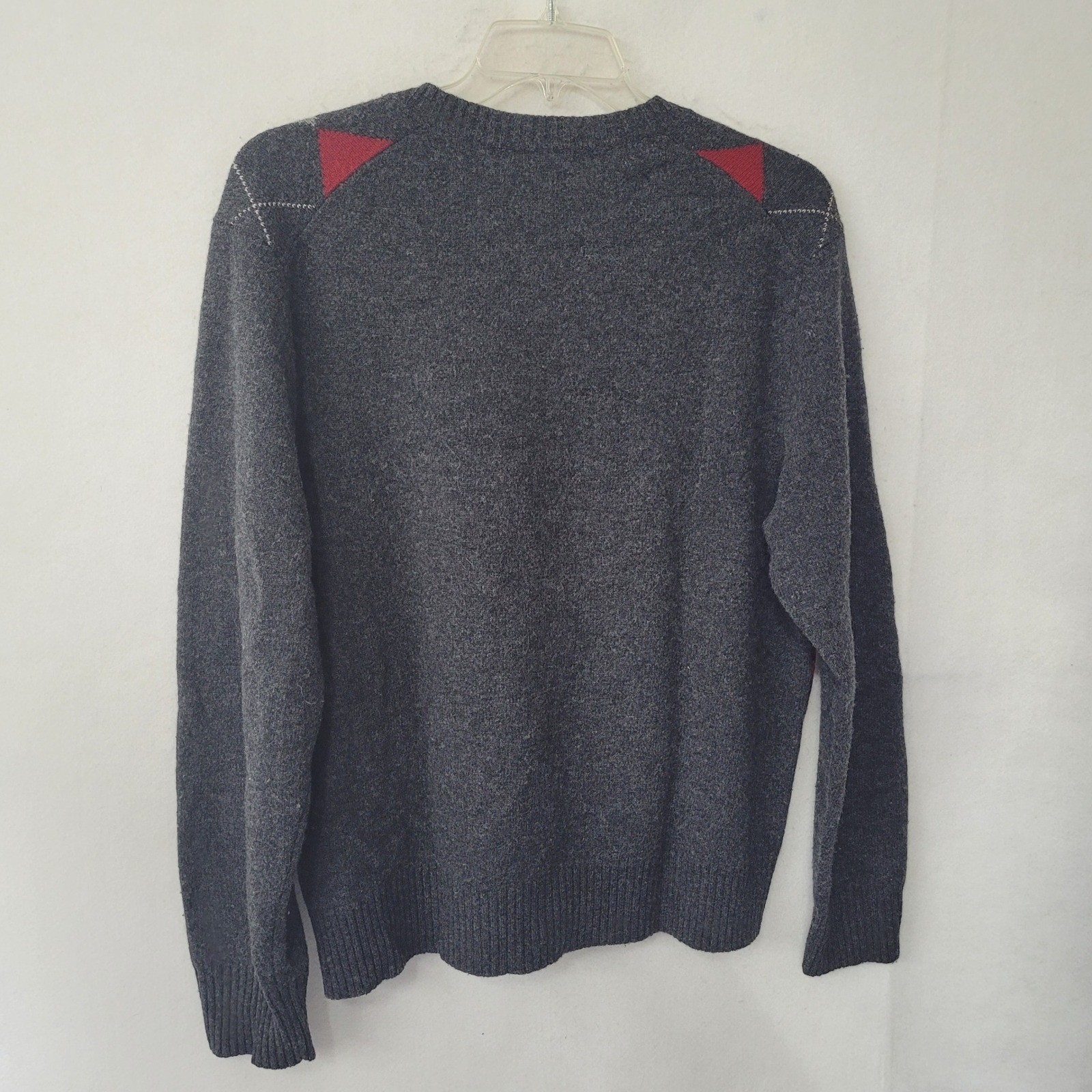 J.Crew Lambswool Sweater XL V-Neck Argyle Gray Red Classic Menswear Academia