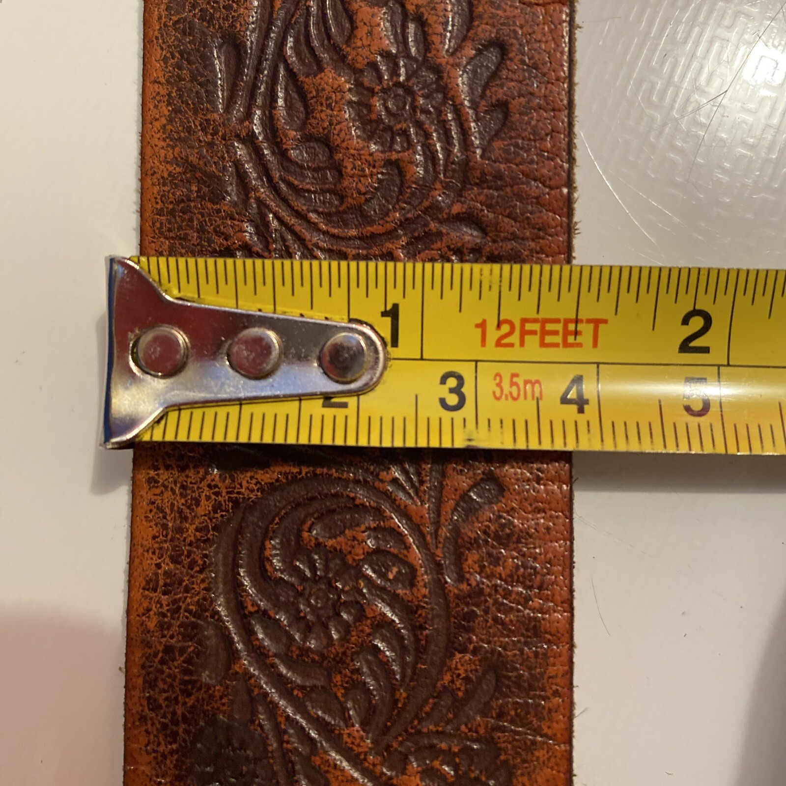 Leather Western Belt Braiding Tooling Detail ~ Brass Buckle Flowers ~40 Inches