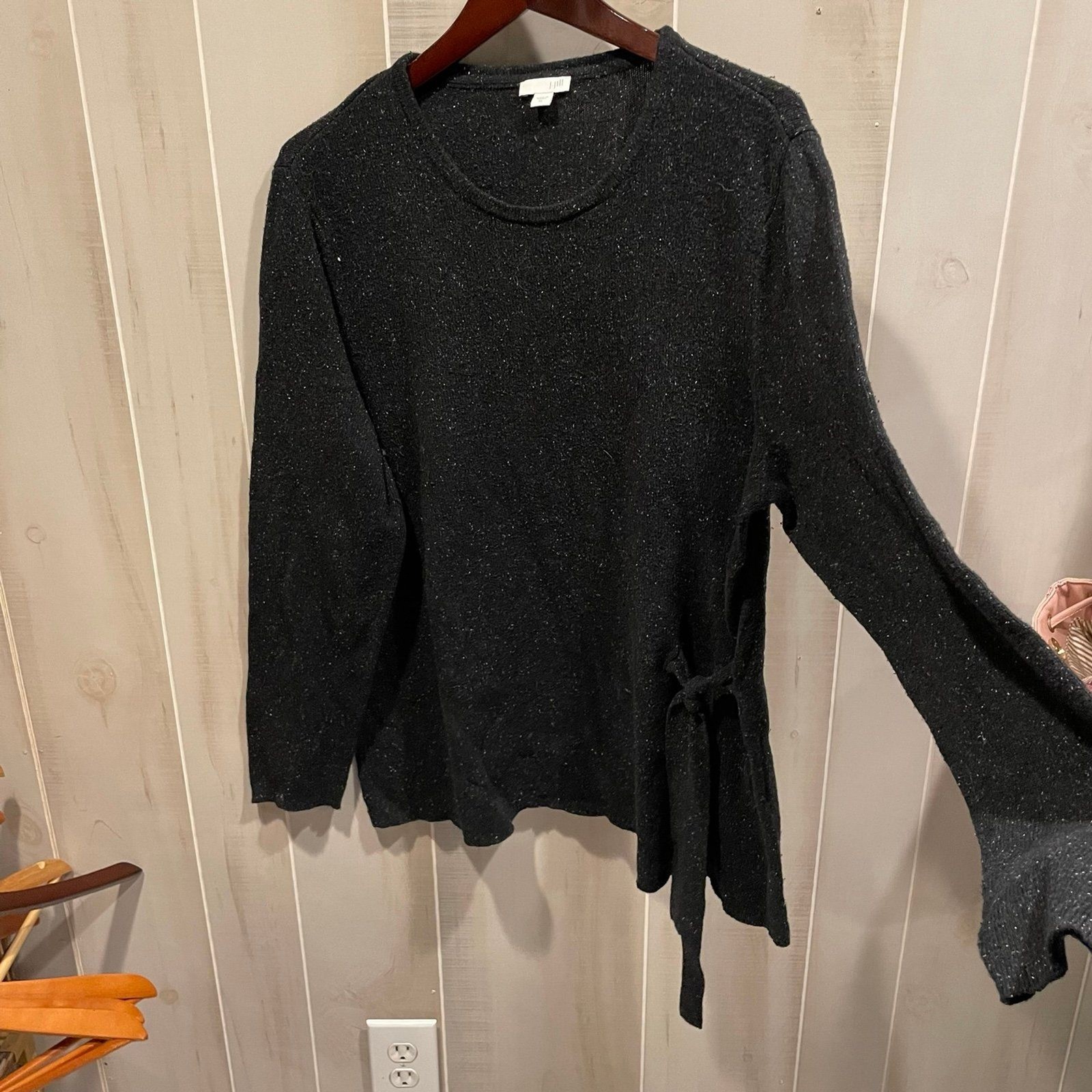 Cute J. Jill black marled silk blend tie bow front sweater classic coastal