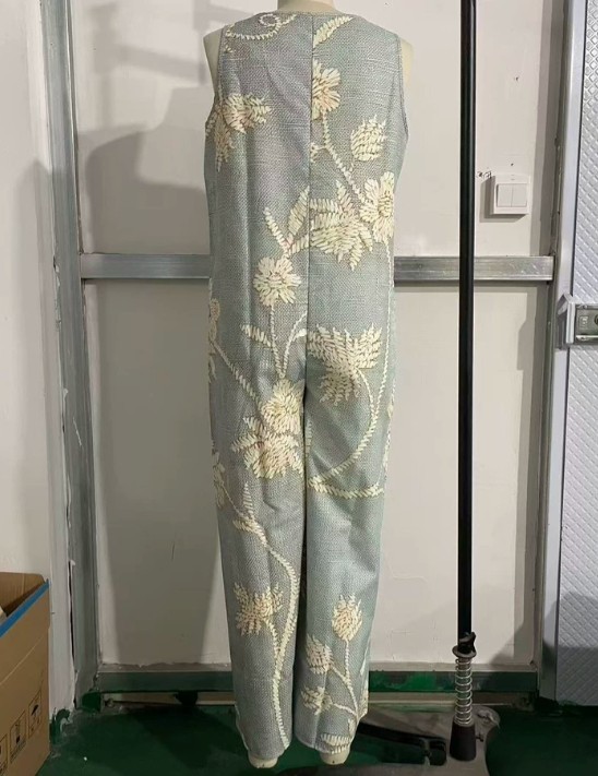 Women Sleeveless Wide Leg Jumpsuit Floral Print Loose Pocket Long Overall Romper