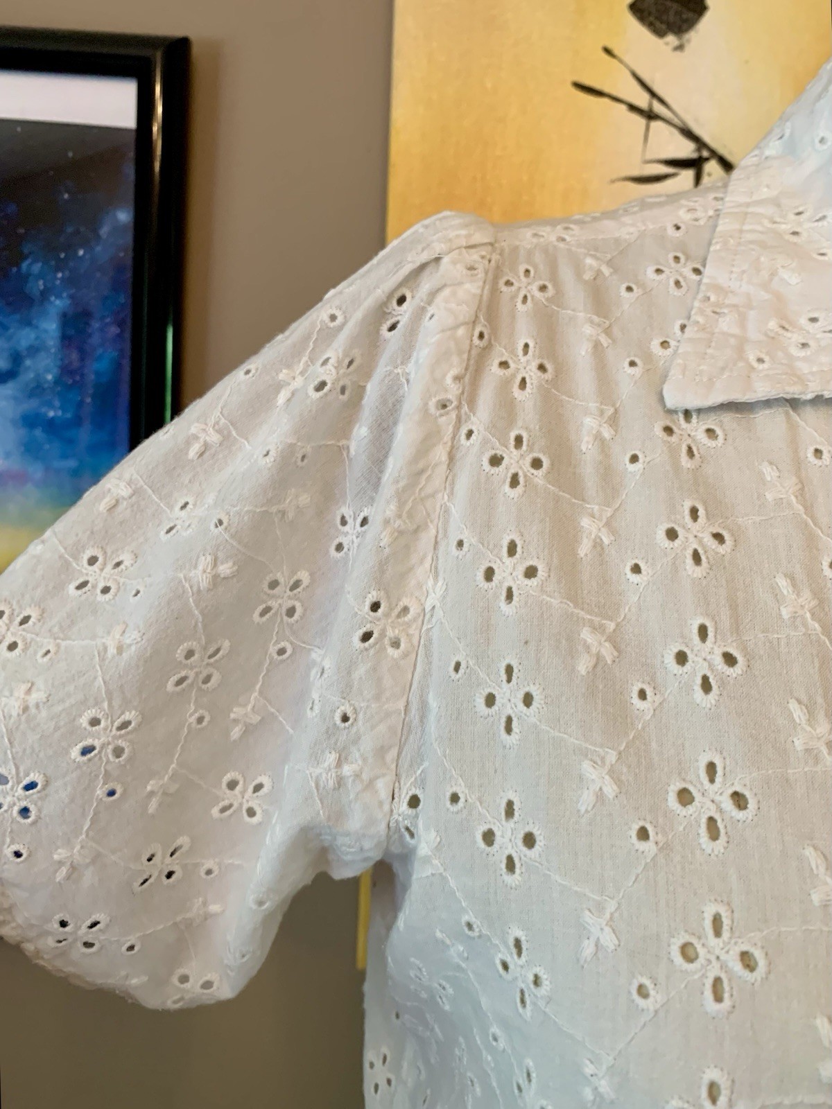 Maisie White Eyelet Lace Button Down Camp Shirt Blouse Size S