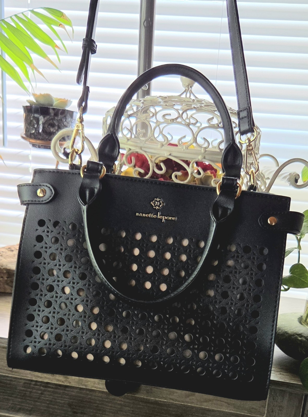 NWOT Nanette Lapore Black Crossbody Satchel Purse Multi-Pocket Adjustable Strap