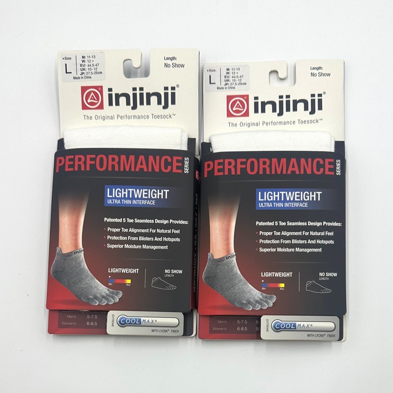 injinji 2 pack Women’s Lightweight Athletic No Show Socks 5 Toe White Size L