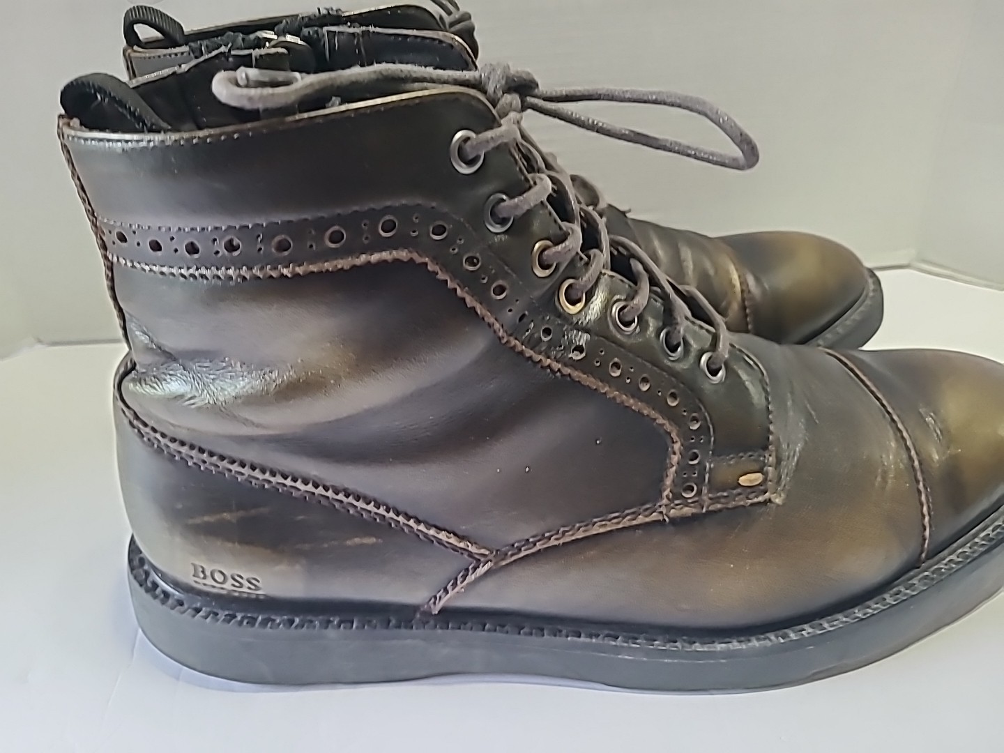 Boss Orange Ankle Boots Chuka 45 US Lace up And Zipper Brown