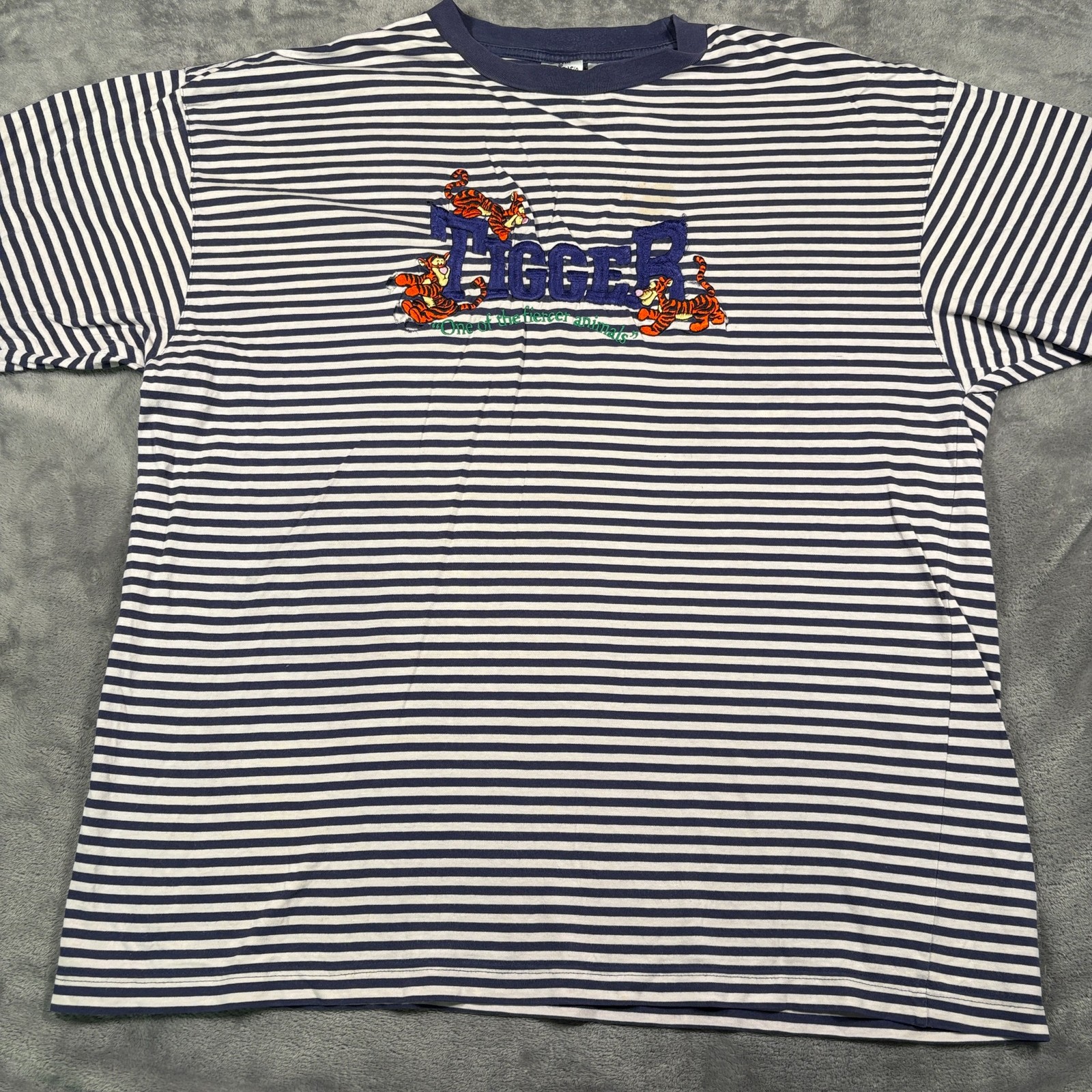 Vintage 90s Disney Store Tigger T-Shirt Mens XL Blue White Striped Crew Neck